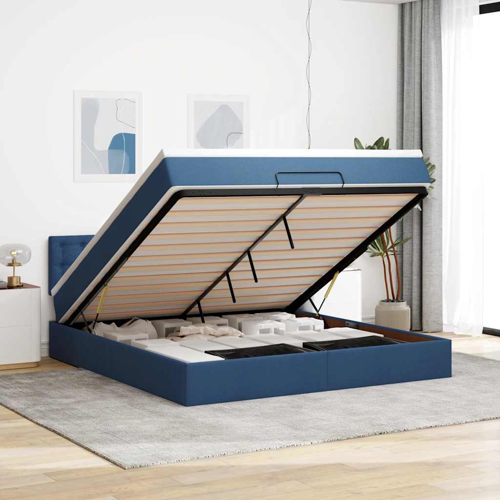 Ottoman bed met matras 180x200cm stof blauw is nu te koop bij PeponiXL, paradijselijk wonen!