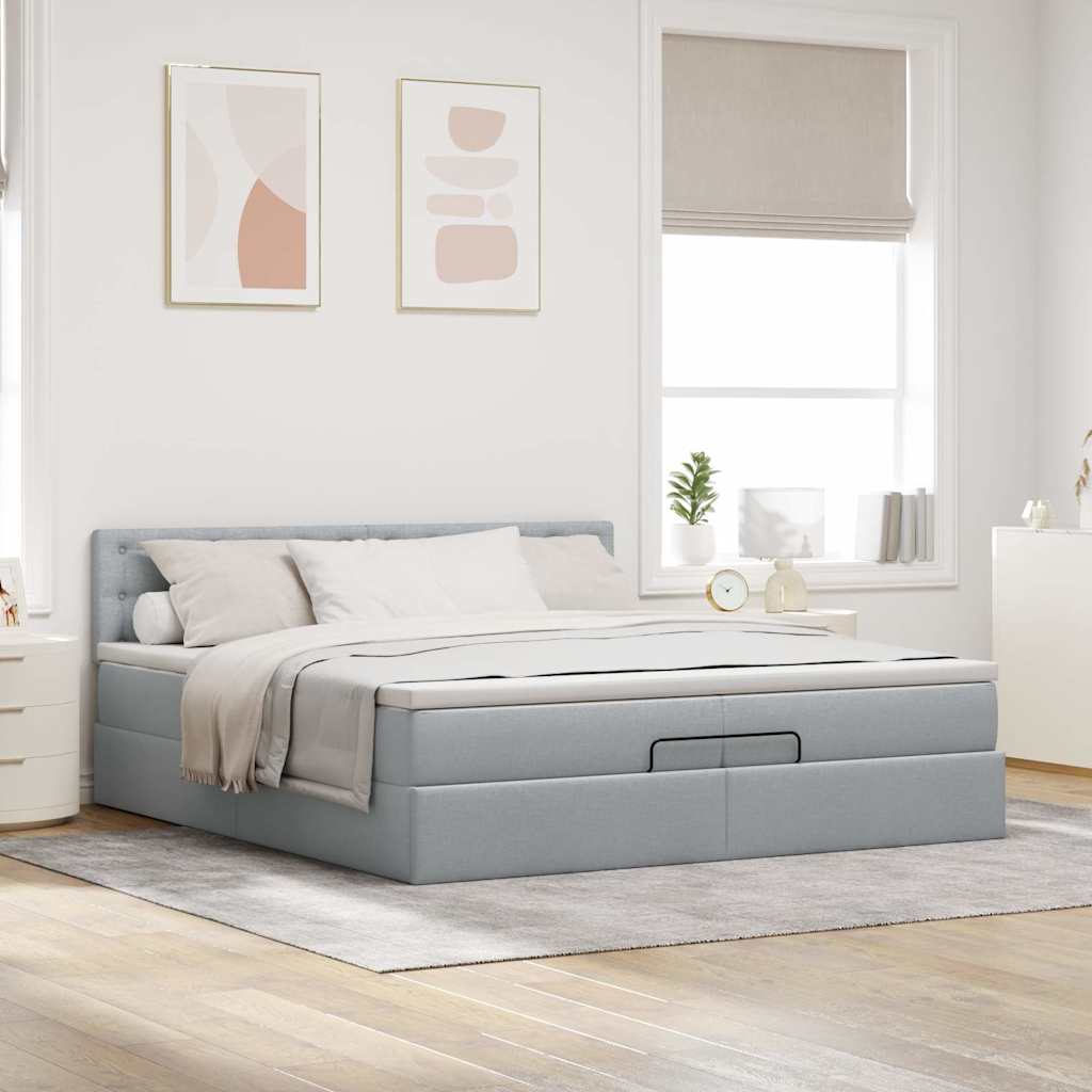 Ottoman bed met matras 200x200 cm stof lichtgrijs is nu te koop bij PeponiXL, paradijselijk wonen!