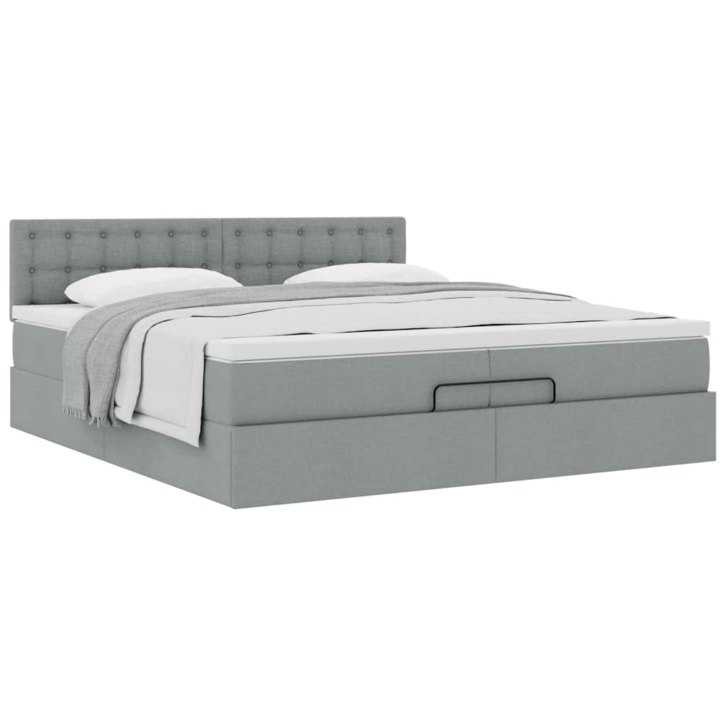 Ottoman bed met matras 200x200 cm stof lichtgrijs is nu te koop bij PeponiXL, paradijselijk wonen!