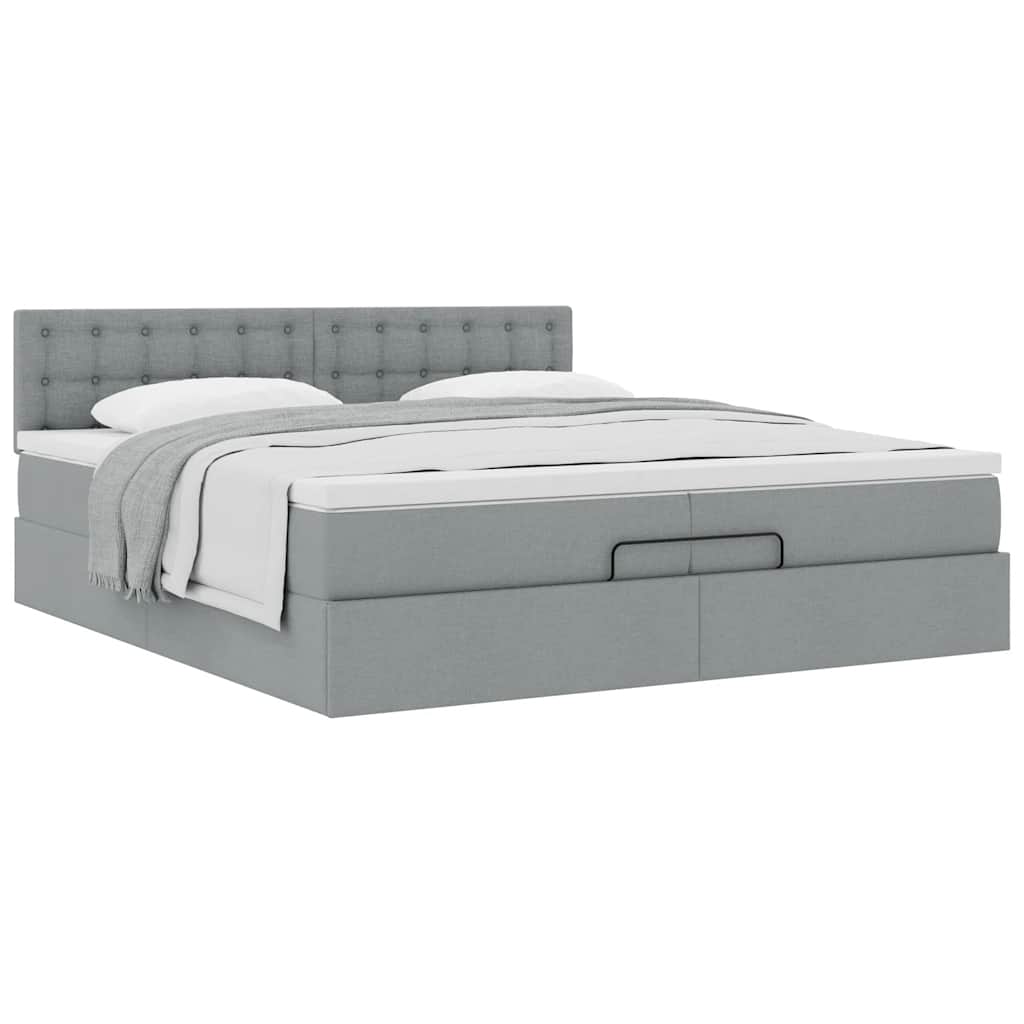 Ottoman bed met matras 200x200 cm stof lichtgrijs is nu te koop bij PeponiXL, paradijselijk wonen!