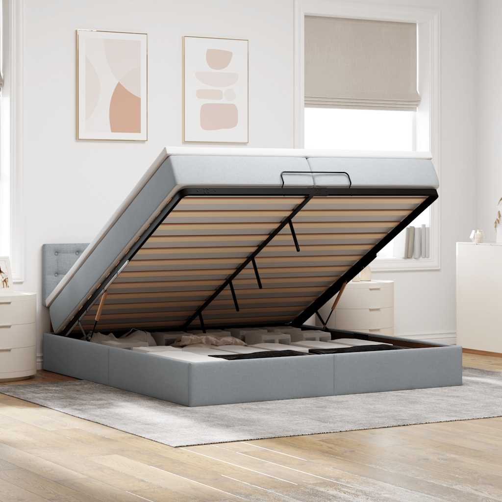 Ottoman bed met matras 200x200 cm stof lichtgrijs is nu te koop bij PeponiXL, paradijselijk wonen!