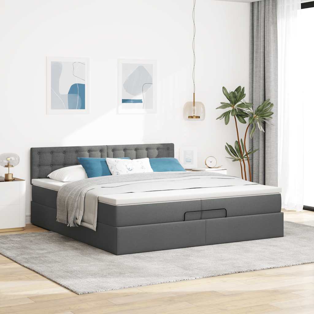 Ottoman bed met matras 200x200 cm stof donkergrijs is nu te koop bij PeponiXL, paradijselijk wonen!