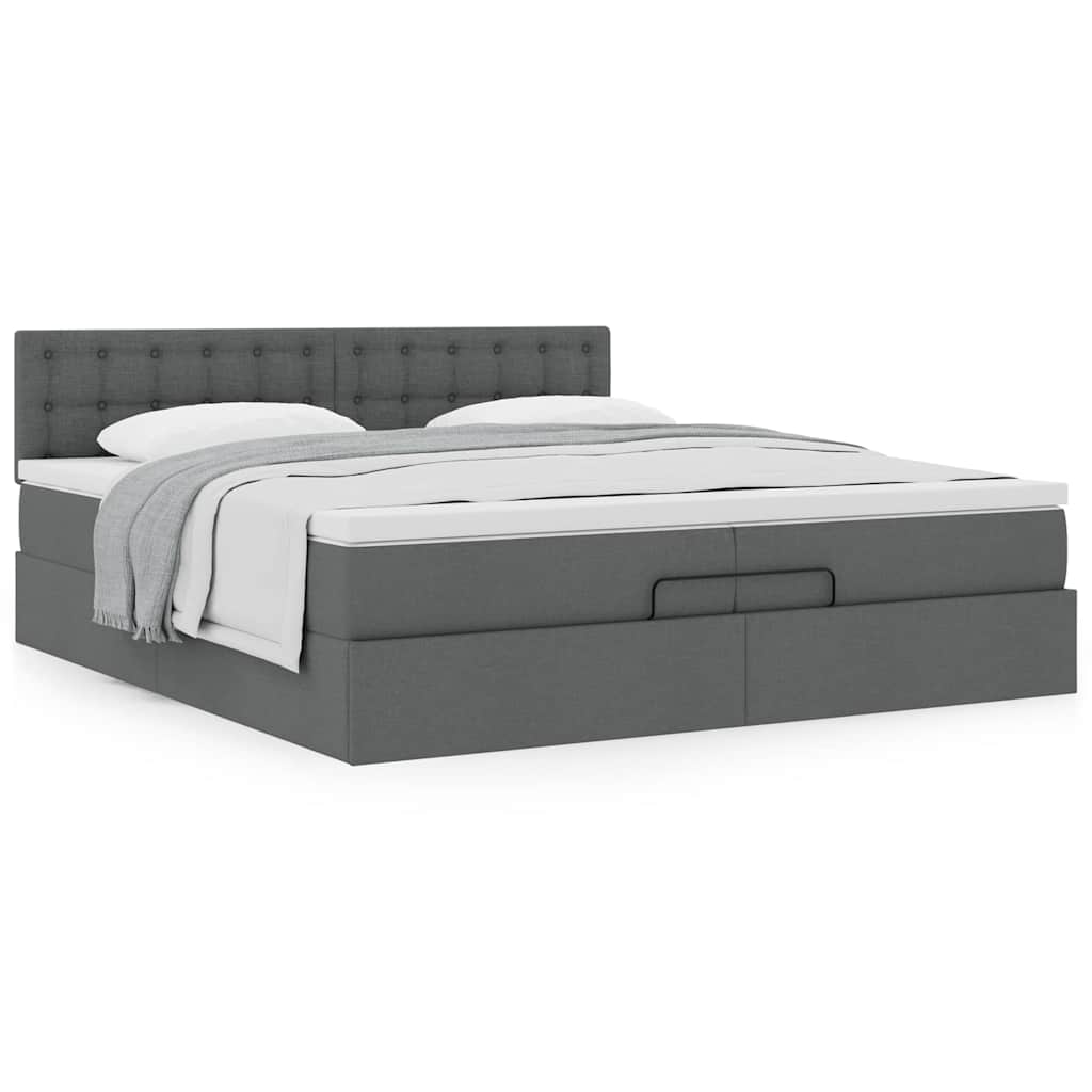 Ottoman bed met matras 200x200 cm stof donkergrijs is nu te koop bij PeponiXL, paradijselijk wonen!