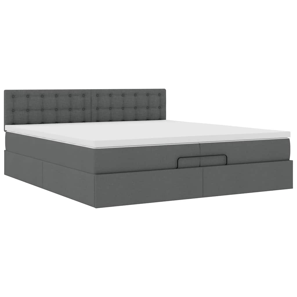 Ottoman bed met matras 200x200 cm stof donkergrijs is nu te koop bij PeponiXL, paradijselijk wonen!