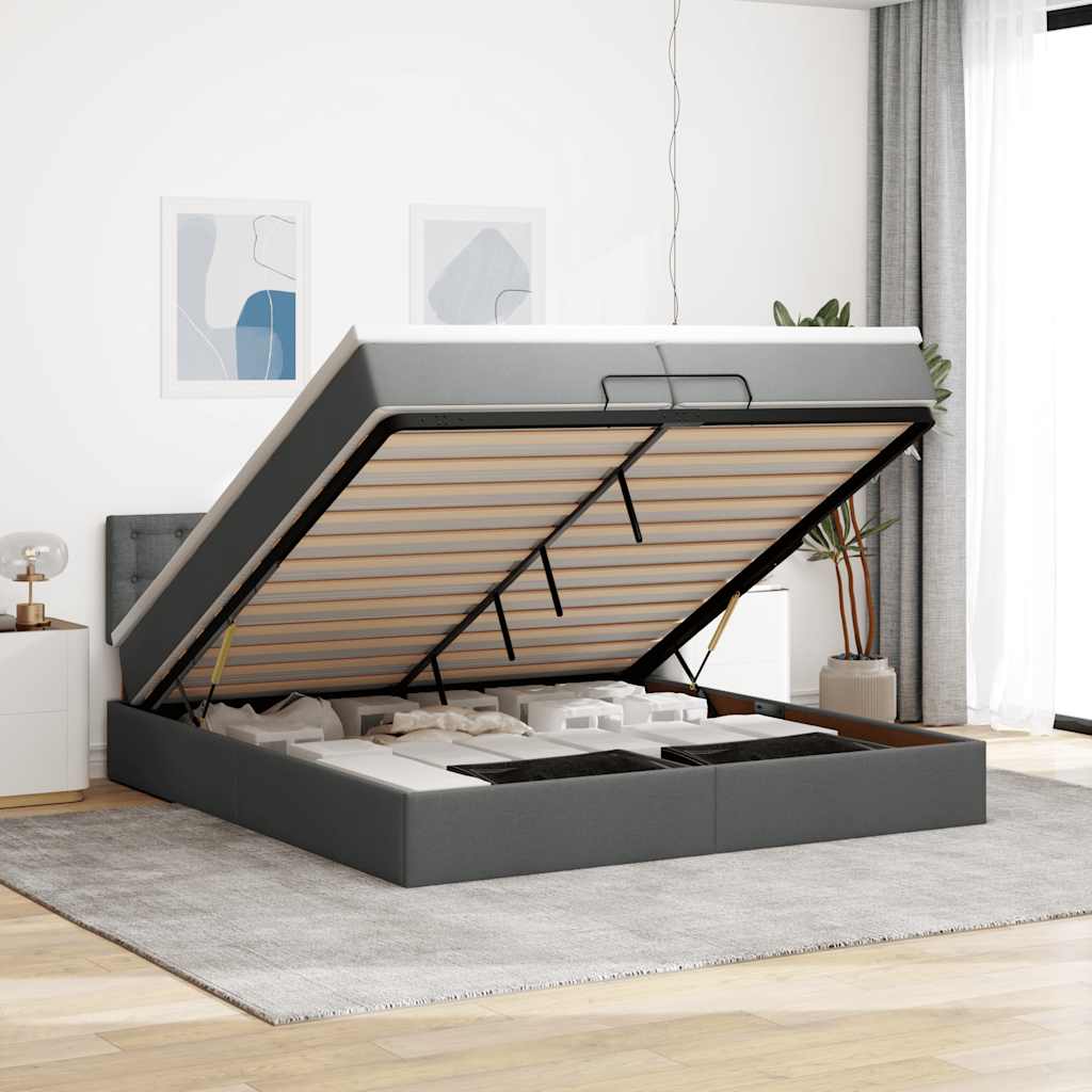 Ottoman bed met matras 200x200 cm stof donkergrijs is nu te koop bij PeponiXL, paradijselijk wonen!
