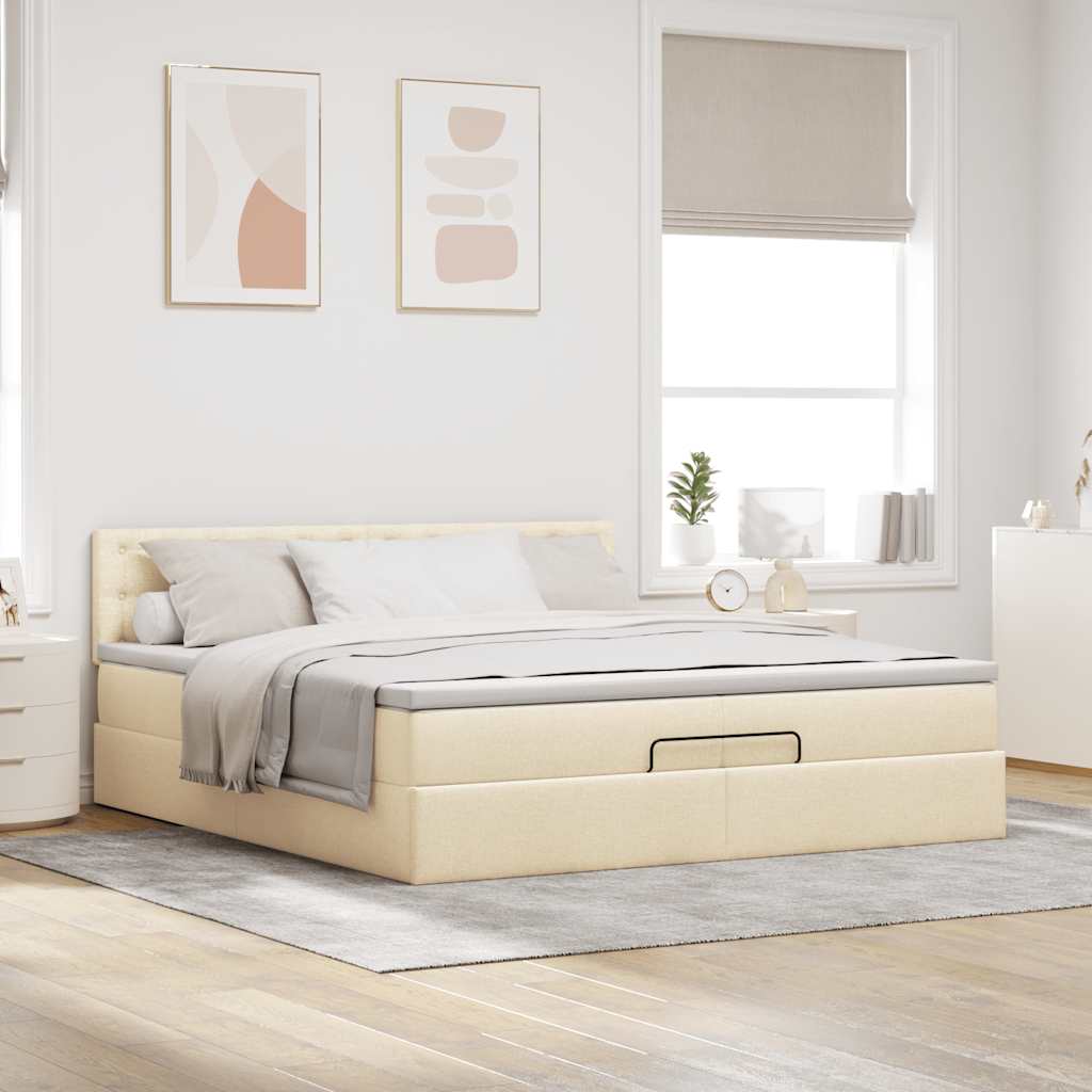 Ottoman bed met matras 200x200 cm stof crèmekleurig
