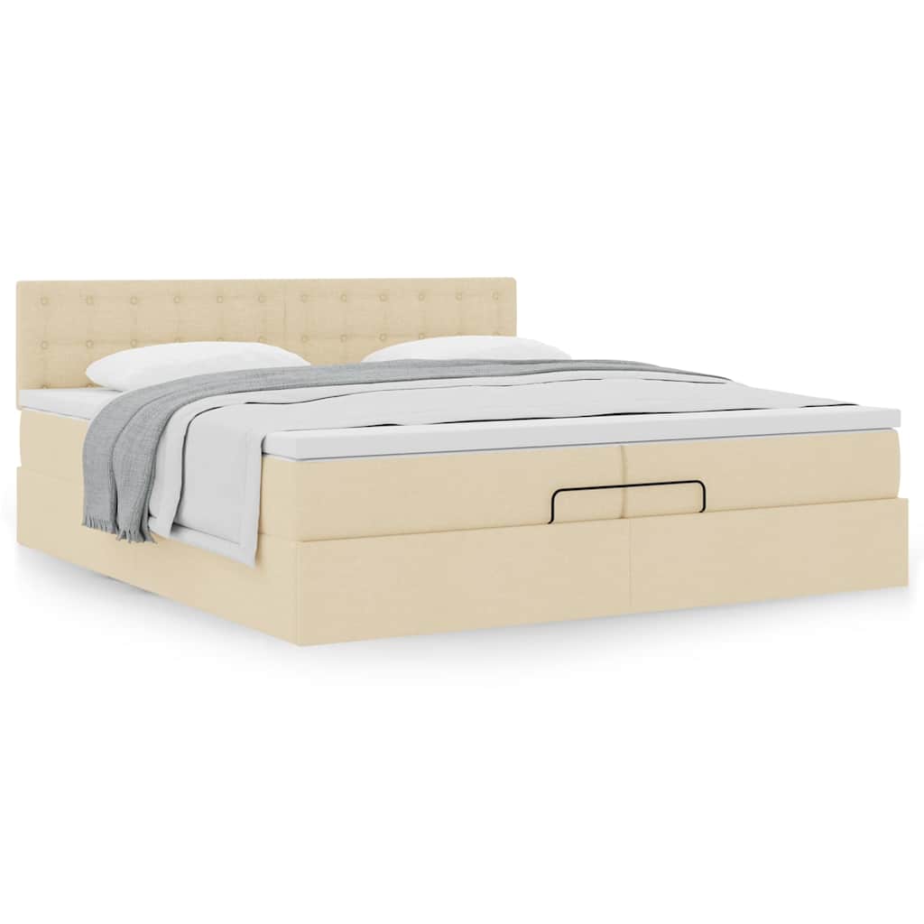 Ottoman bed met matras 200x200 cm stof crèmekleurig