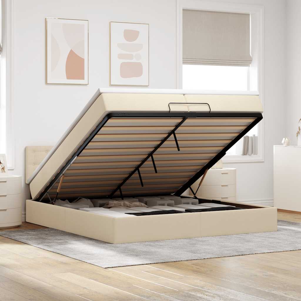 Ottoman bed met matras 200x200 cm stof crèmekleurig