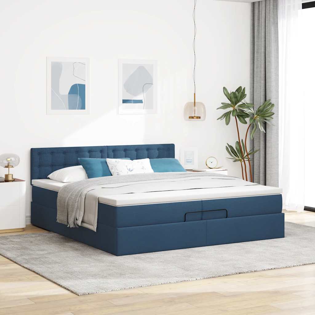 Ottoman bed met matras 200x200 cm stof blauw is nu te koop bij PeponiXL, paradijselijk wonen!