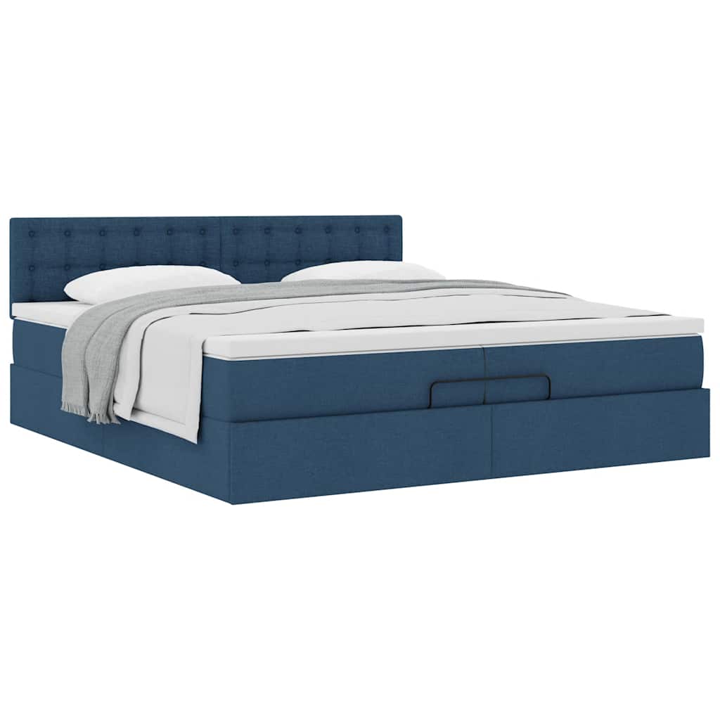 Ottoman bed met matras 200x200 cm stof blauw is nu te koop bij PeponiXL, paradijselijk wonen!