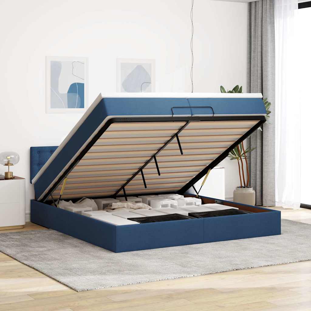 Ottoman bed met matras 200x200 cm stof blauw is nu te koop bij PeponiXL, paradijselijk wonen!