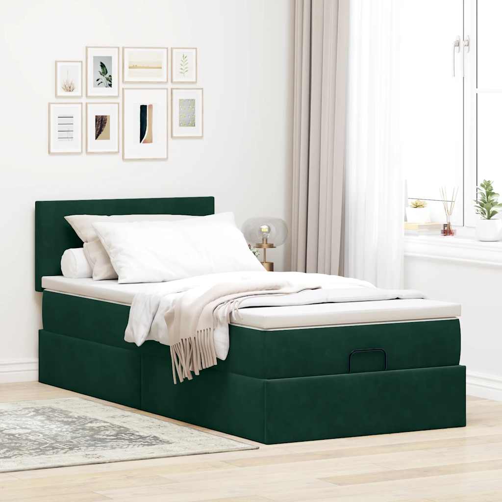 Ottoman bed met matras 80x200cm fluweel donkergroen is nu te koop bij PeponiXL, paradijselijk wonen!