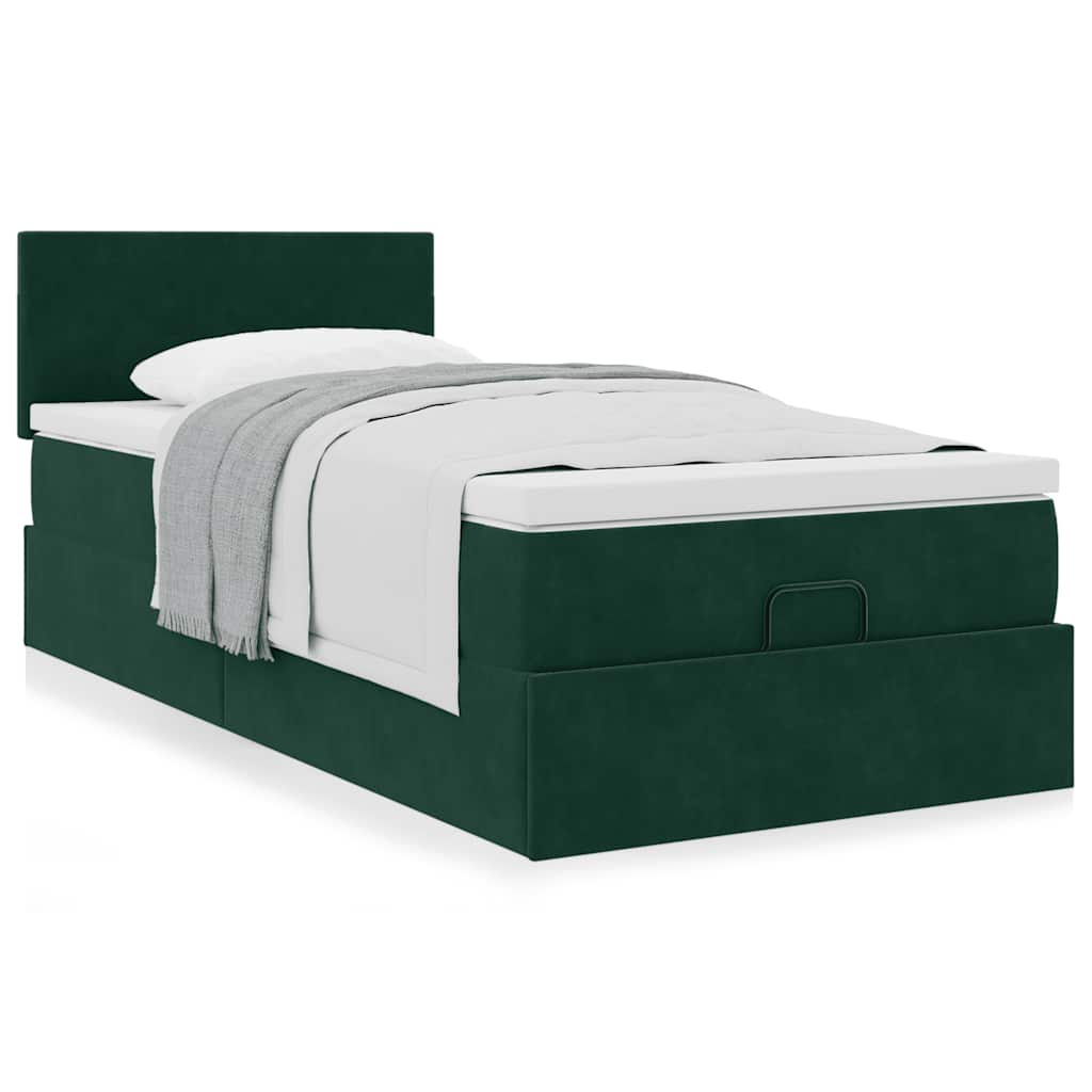 Ottoman bed met matras 80x200cm fluweel donkergroen is nu te koop bij PeponiXL, paradijselijk wonen!