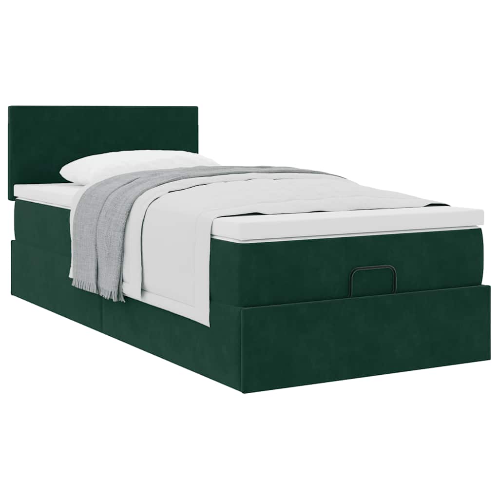 Ottoman bed met matras 80x200cm fluweel donkergroen is nu te koop bij PeponiXL, paradijselijk wonen!