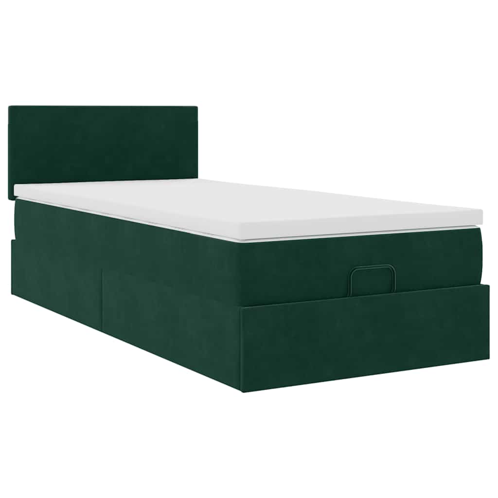 Ottoman bed met matras 80x200cm fluweel donkergroen is nu te koop bij PeponiXL, paradijselijk wonen!