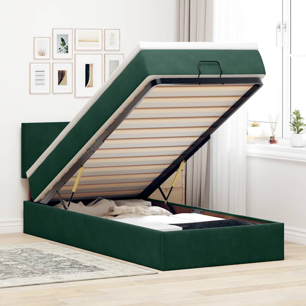 Ottoman bed met matras 80x200cm fluweel donkergroen is nu te koop bij PeponiXL, paradijselijk wonen!