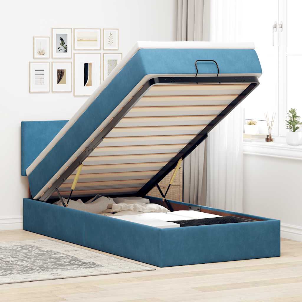 Ottoman bed met matras 80x200cm fluweel donkerblauw is nu te koop bij PeponiXL, paradijselijk wonen!