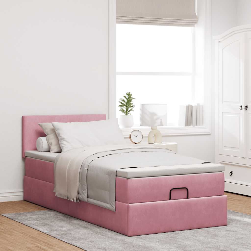 Ottoman bed met matras 80x200cm fluweel roze is nu te koop bij PeponiXL, paradijselijk wonen!