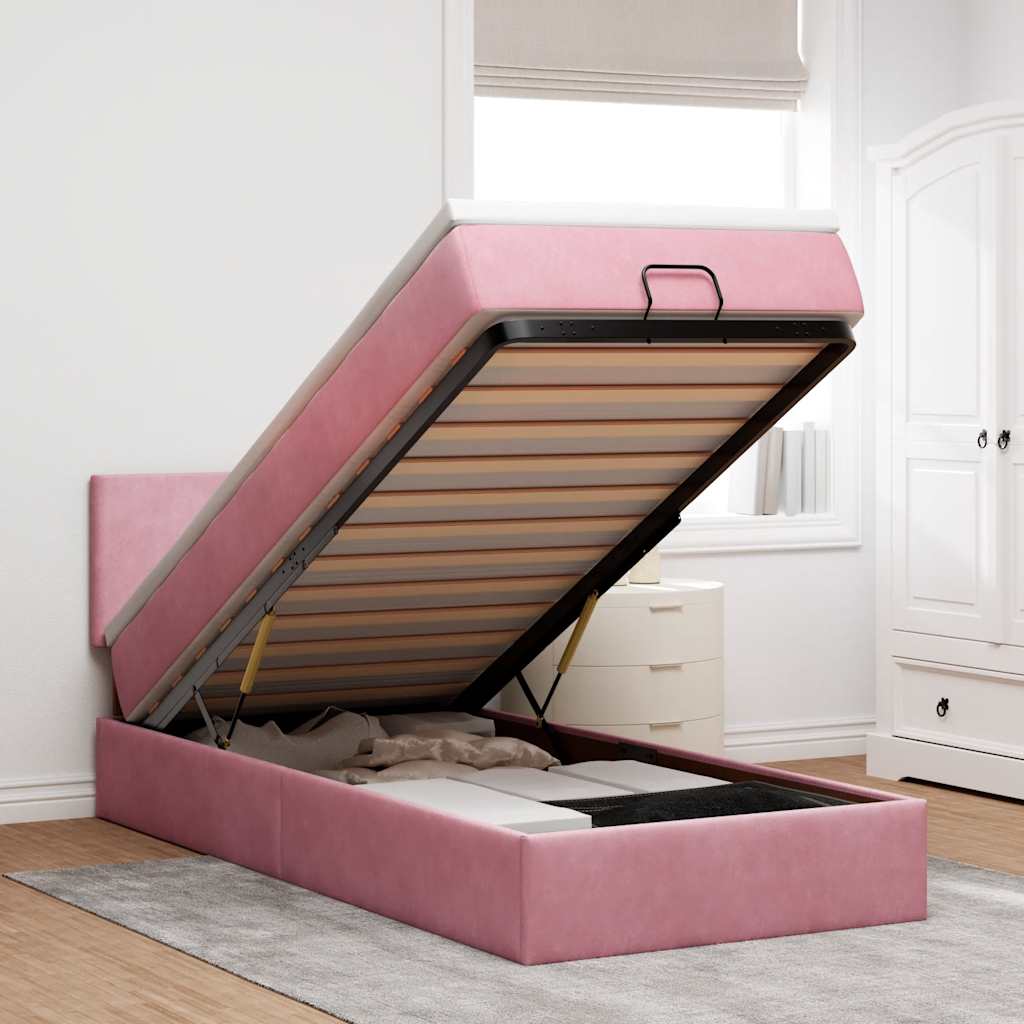 Ottoman bed met matras 80x200cm fluweel roze is nu te koop bij PeponiXL, paradijselijk wonen!