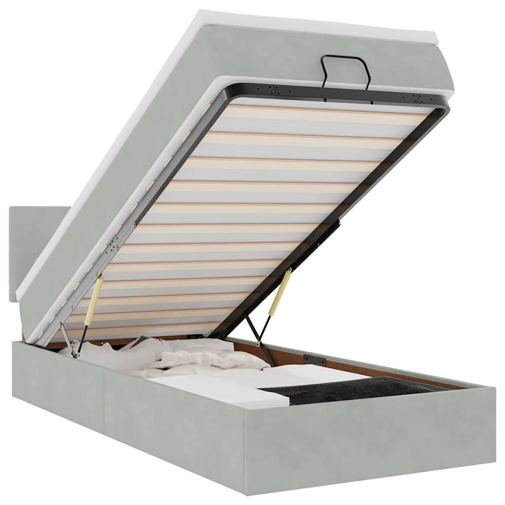 Ottoman bed met matras 90x190cm fluweel lichtgrijs is nu te koop bij PeponiXL, paradijselijk wonen!
