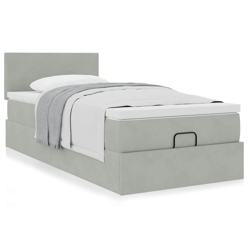 Ottoman bed met matras 90x190cm fluweel lichtgrijs is nu te koop bij PeponiXL, paradijselijk wonen!
