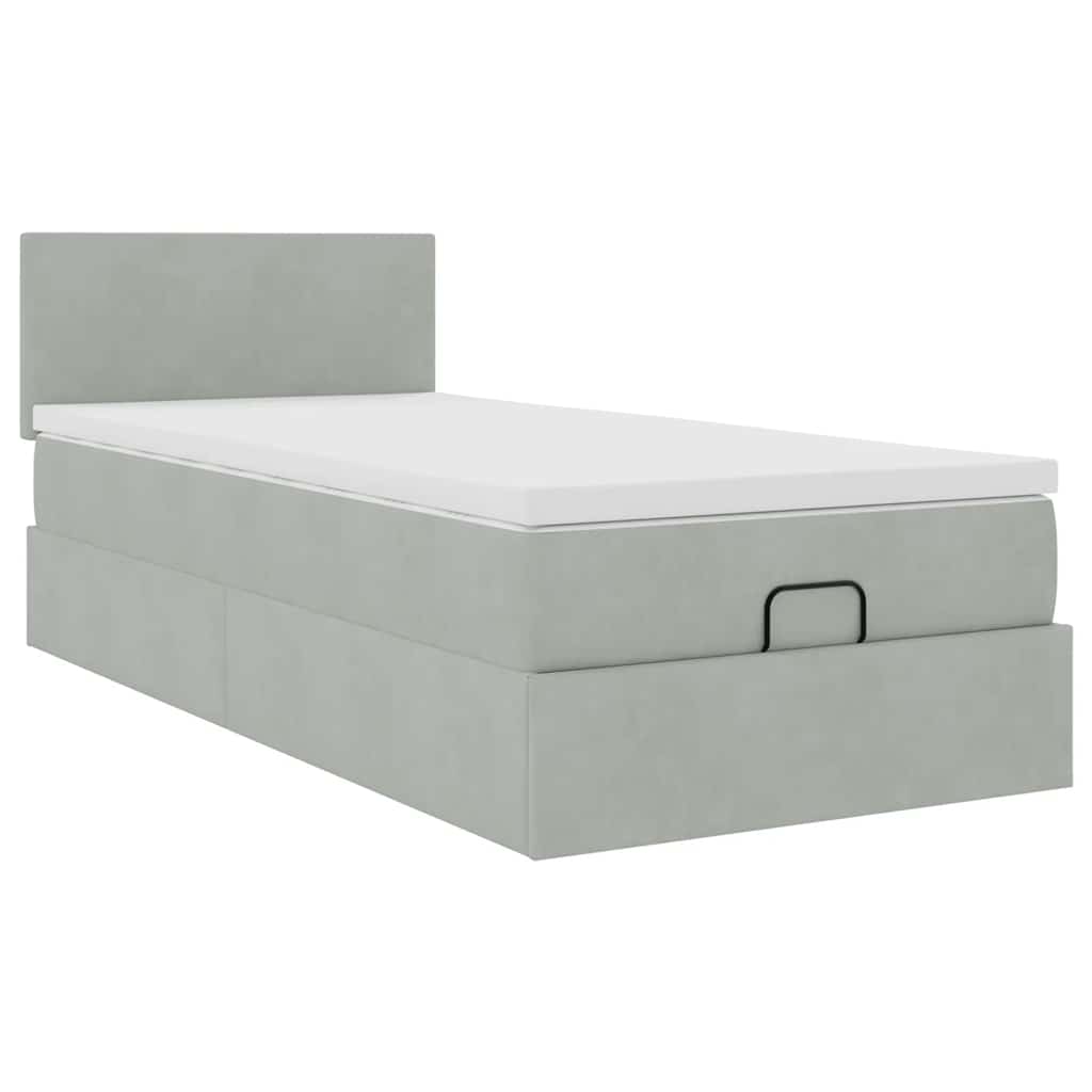 Ottoman bed met matras 90x190cm fluweel lichtgrijs is nu te koop bij PeponiXL, paradijselijk wonen!