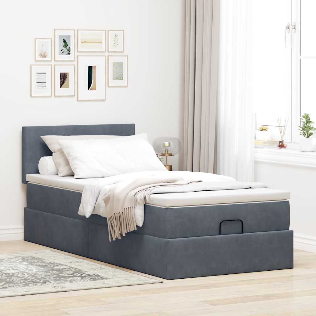 Ottoman bed met matras 90x190cm fluweel donkergrijs is nu te koop bij PeponiXL, paradijselijk wonen!