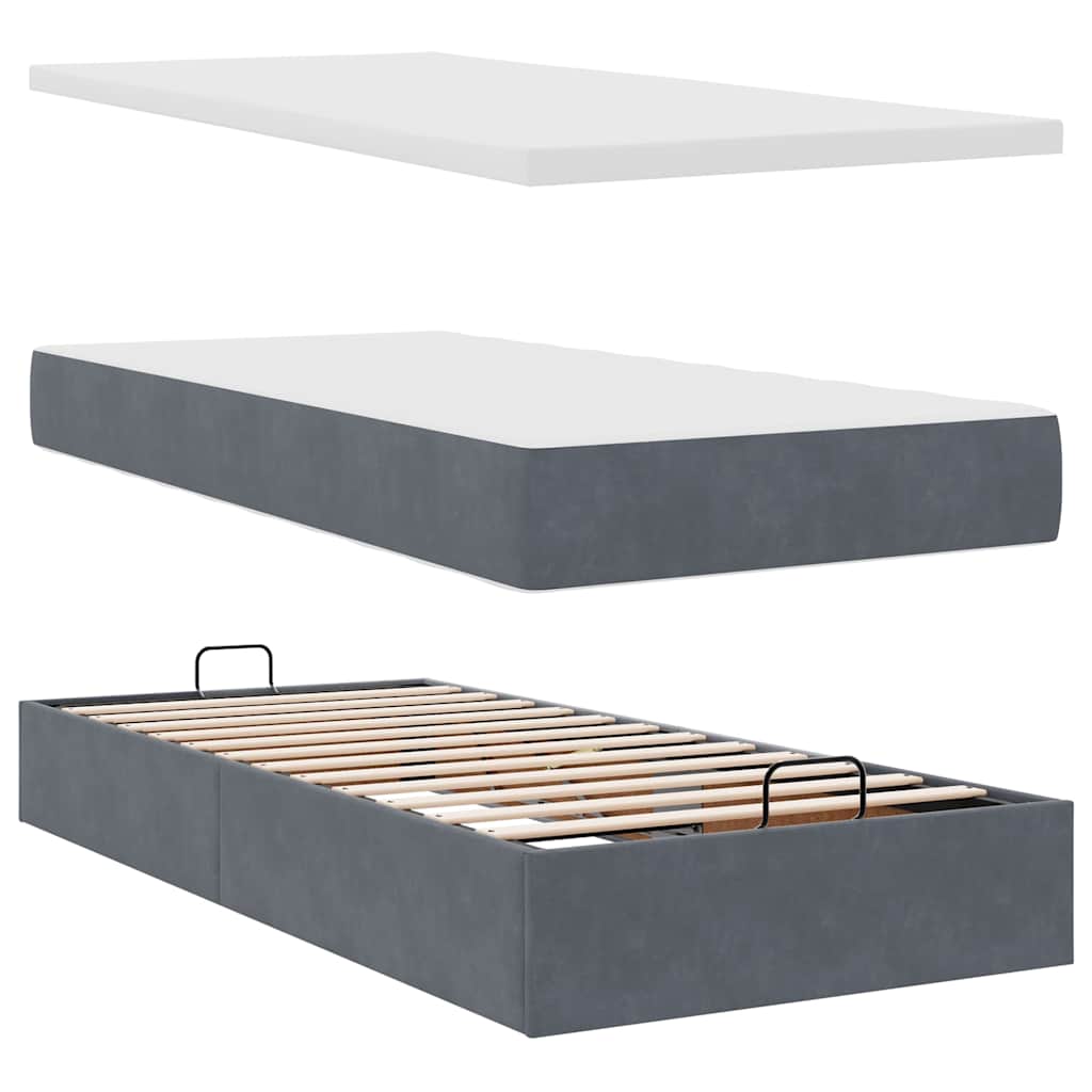 Ottoman bed met matras 90x190cm fluweel donkergrijs is nu te koop bij PeponiXL, paradijselijk wonen!