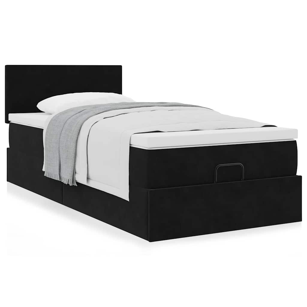 Ottoman bed met matras 90x190cm fluweel zwart is nu te koop bij PeponiXL, paradijselijk wonen!