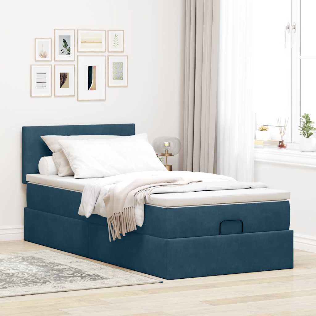 Ottoman bed met matras 90x190cm fluweel donkerblauw
