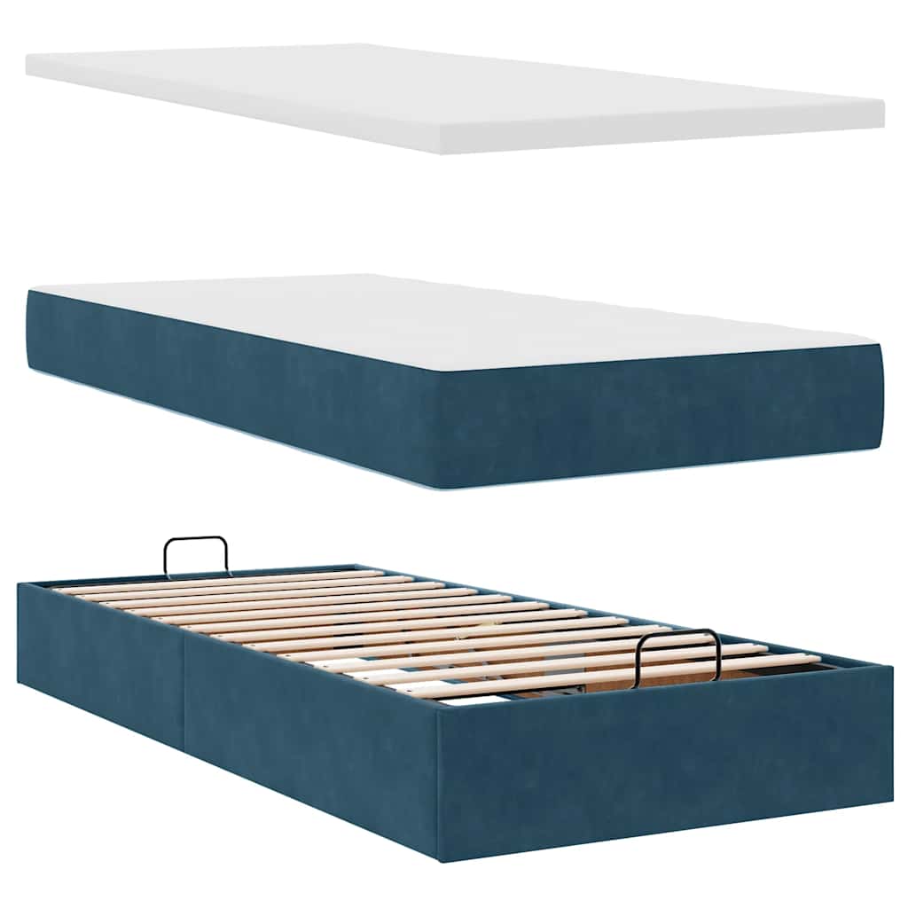 Ottoman bed met matras 90x190cm fluweel donkerblauw