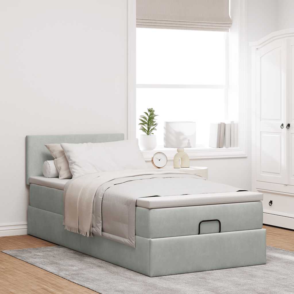 Ottoman bed met matras 90x200cm fluweel lichtgrijs is nu te koop bij PeponiXL, paradijselijk wonen!