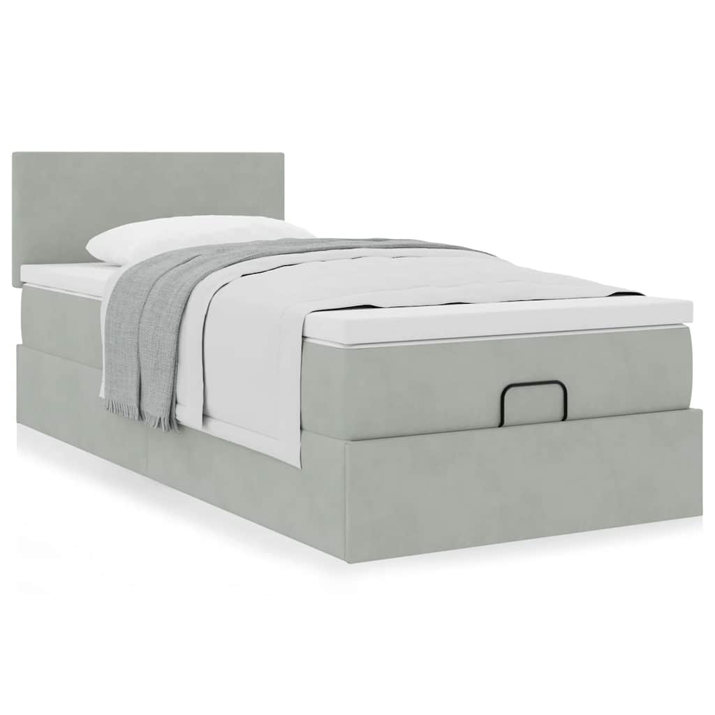 Ottoman bed met matras 90x200cm fluweel lichtgrijs is nu te koop bij PeponiXL, paradijselijk wonen!