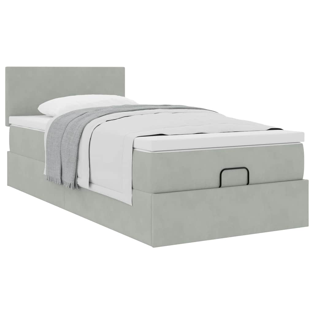 Ottoman bed met matras 90x200cm fluweel lichtgrijs is nu te koop bij PeponiXL, paradijselijk wonen!