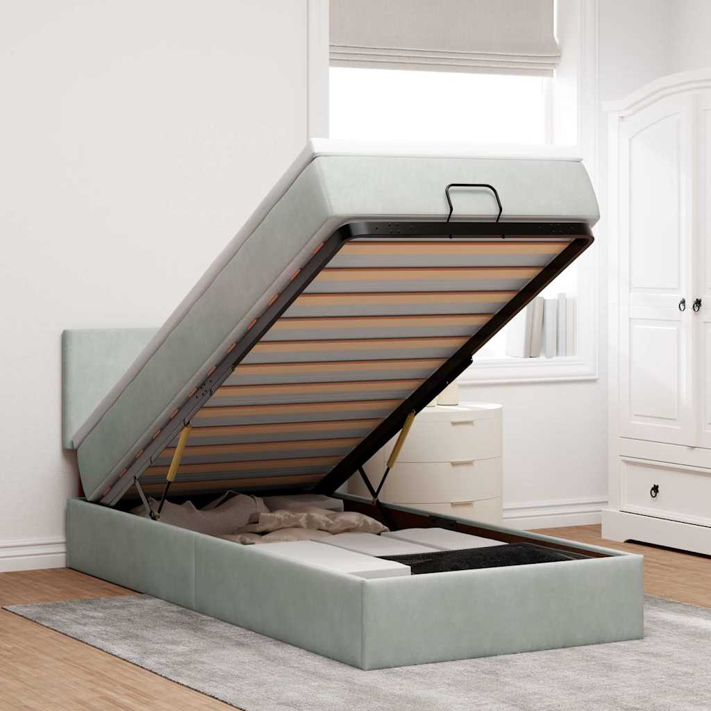 Ottoman bed met matras 90x200cm fluweel lichtgrijs is nu te koop bij PeponiXL, paradijselijk wonen!