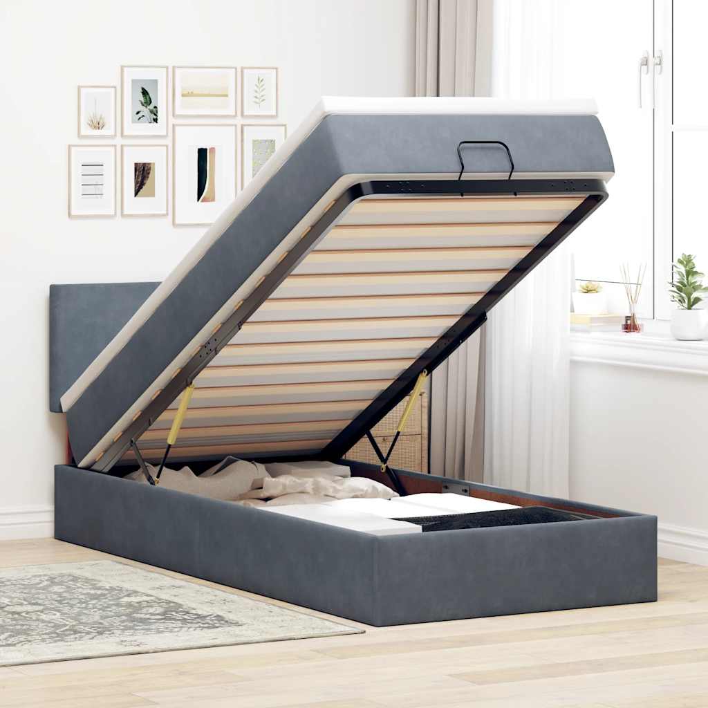 Ottoman bed met matras 90x200cm fluweel donkergrijs is nu te koop bij PeponiXL, paradijselijk wonen!