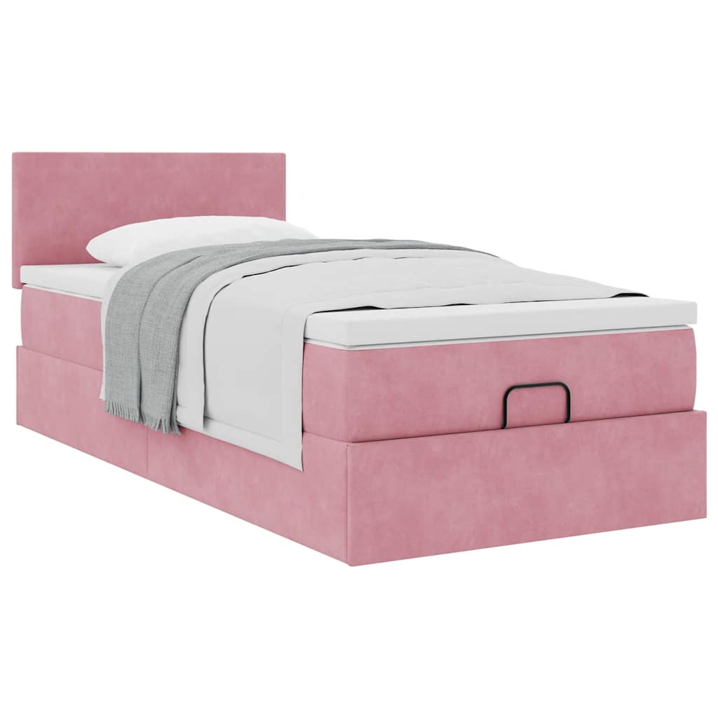 Ottoman bed met matras 90x200cm fluweel roze is nu te koop bij PeponiXL, paradijselijk wonen!