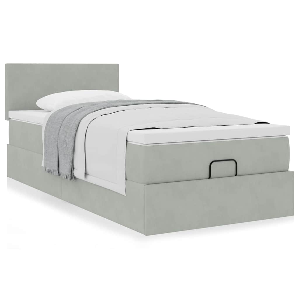 Ottoman bed met matras 100x200 cm fluweel lichtgrijs is nu te koop bij PeponiXL, paradijselijk wonen!