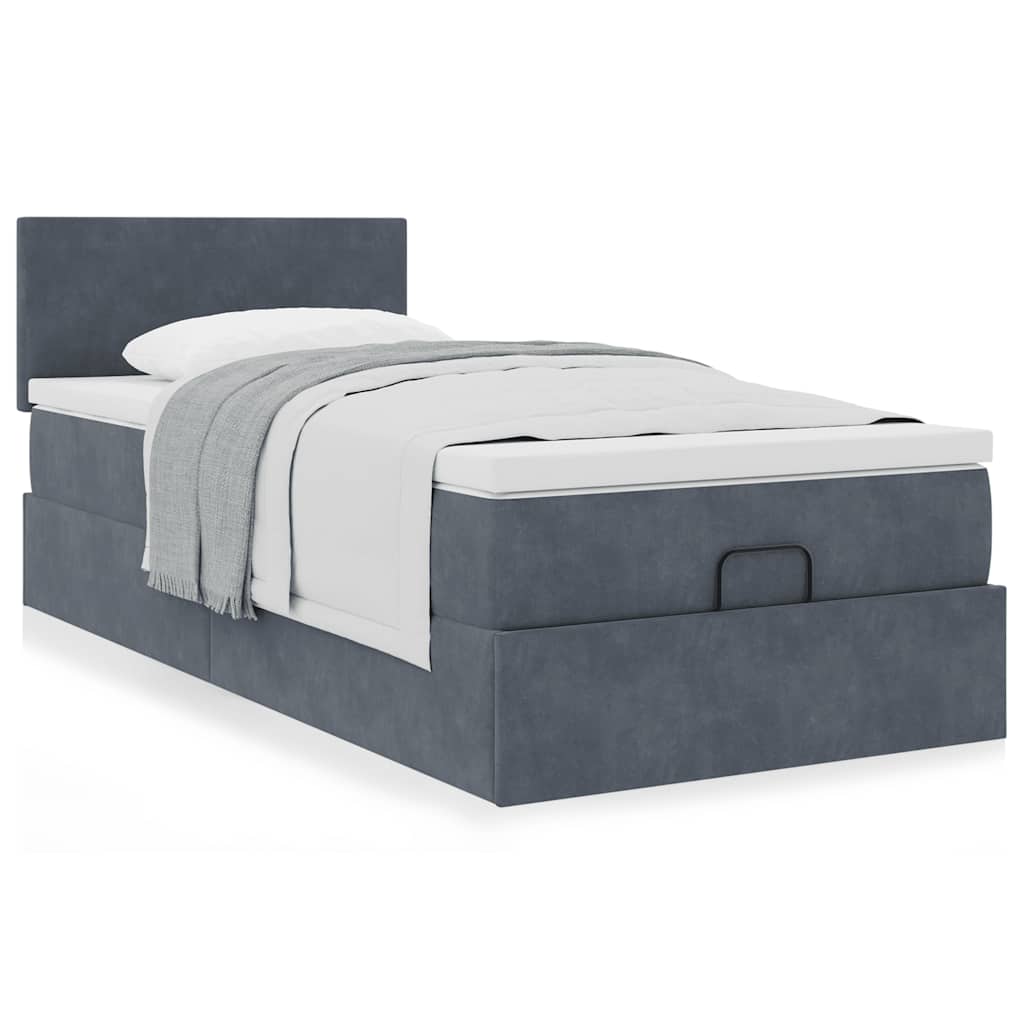 Ottoman bed met matras 100x200 cm fluweel donkergrijs is nu te koop bij PeponiXL, paradijselijk wonen!