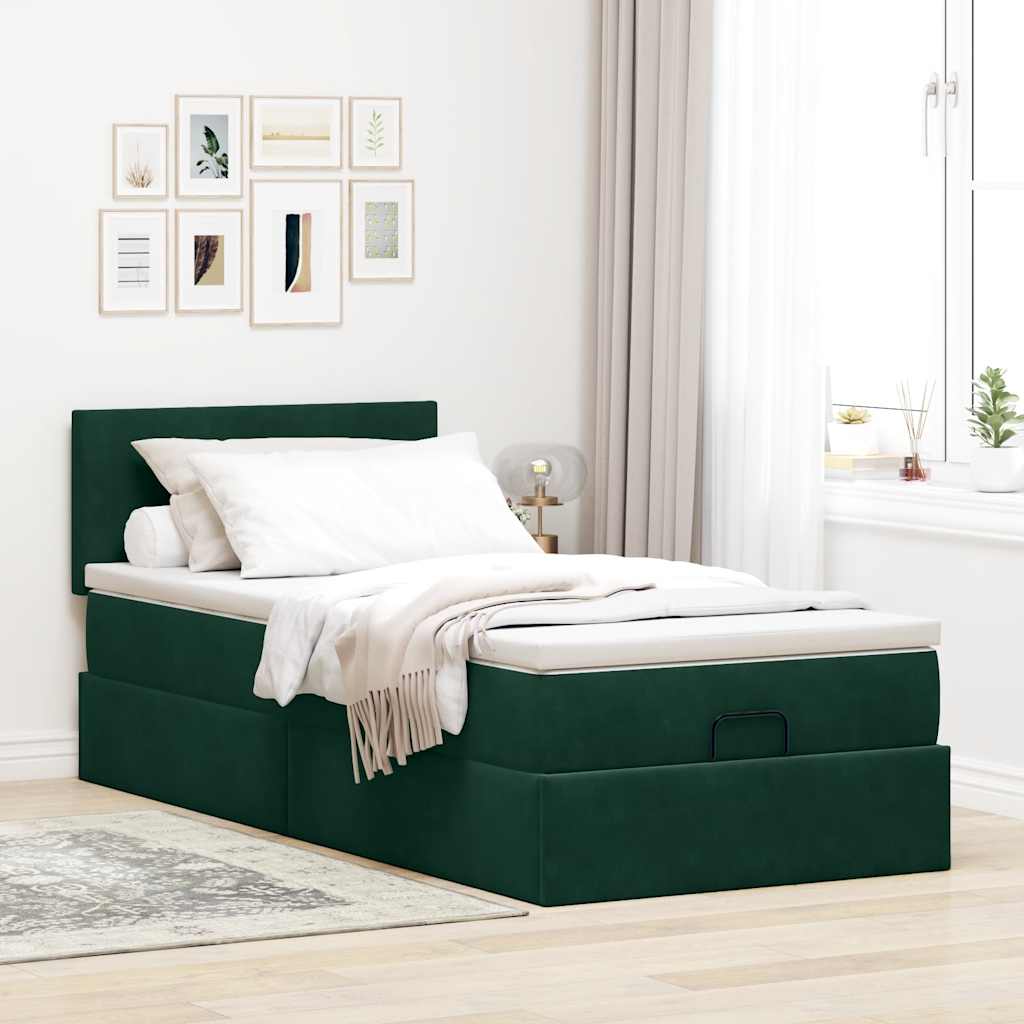 Ottoman bed met matras 100x200 cm fluweel donkergroen is nu te koop bij PeponiXL, paradijselijk wonen!