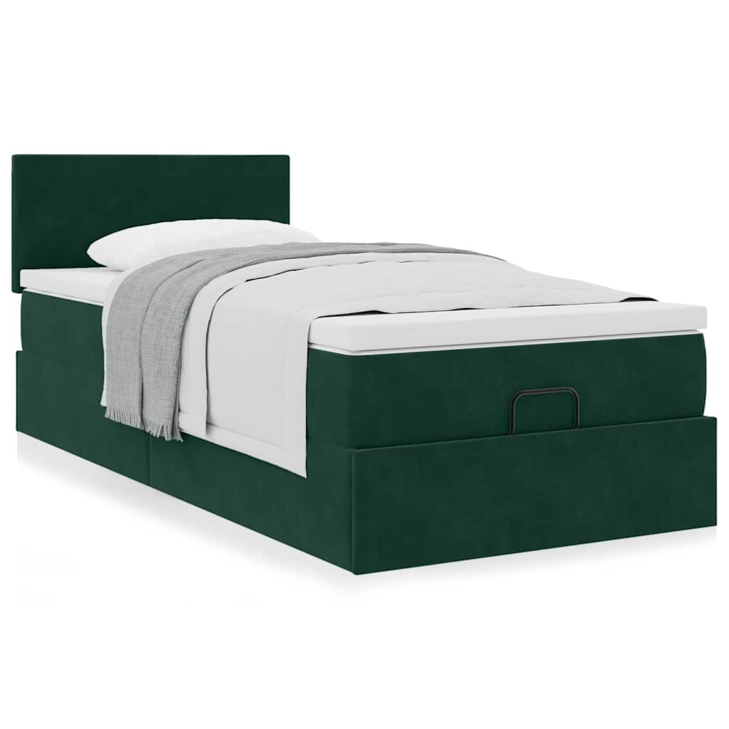 Ottoman bed met matras 100x200 cm fluweel donkergroen is nu te koop bij PeponiXL, paradijselijk wonen!