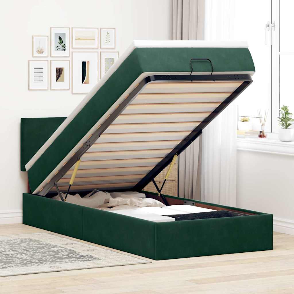 Ottoman bed met matras 100x200 cm fluweel donkergroen is nu te koop bij PeponiXL, paradijselijk wonen!