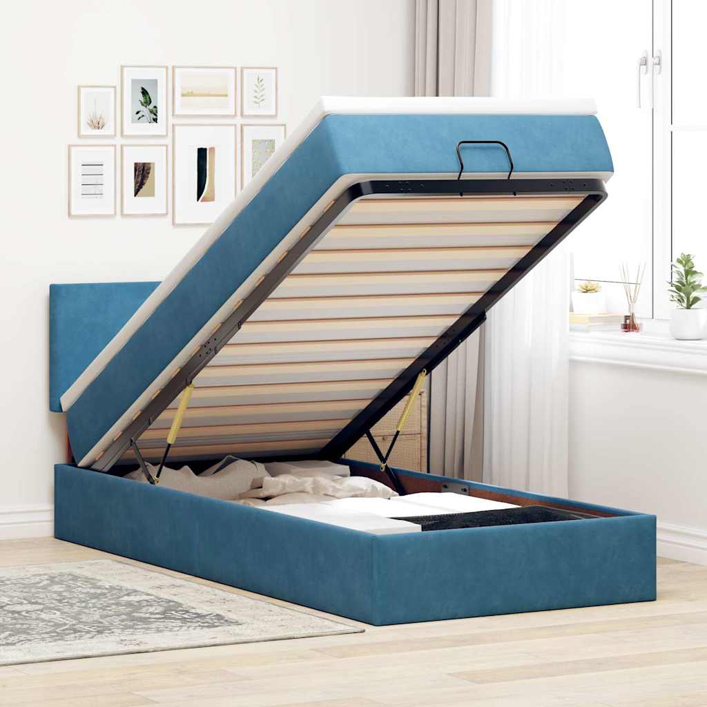 Ottoman bed met matras 100x200 cm fluweel donkerblauw is nu te koop bij PeponiXL, paradijselijk wonen!
