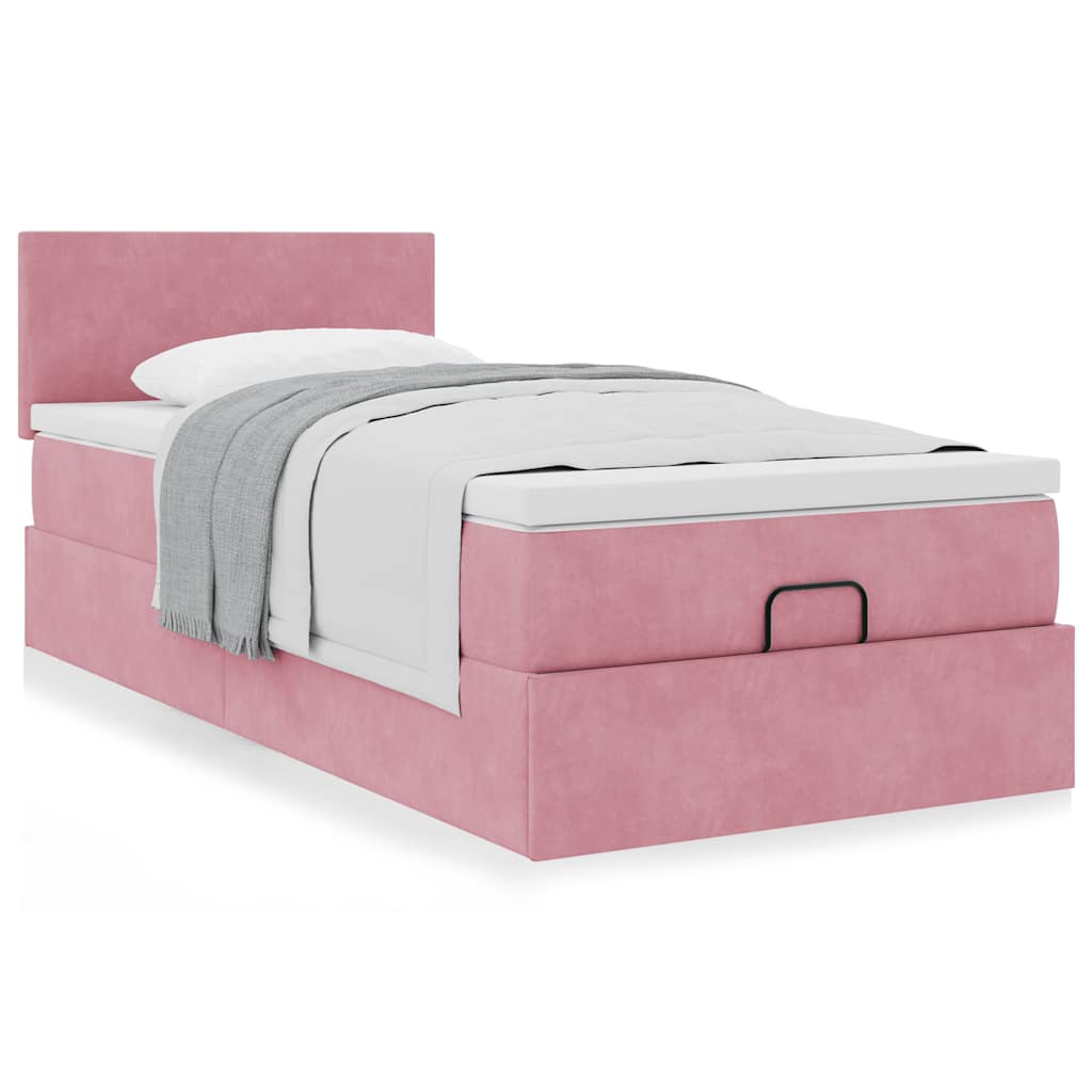 Ottoman bed met matras 100x200 cm fluweel roze is nu te koop bij PeponiXL, paradijselijk wonen!