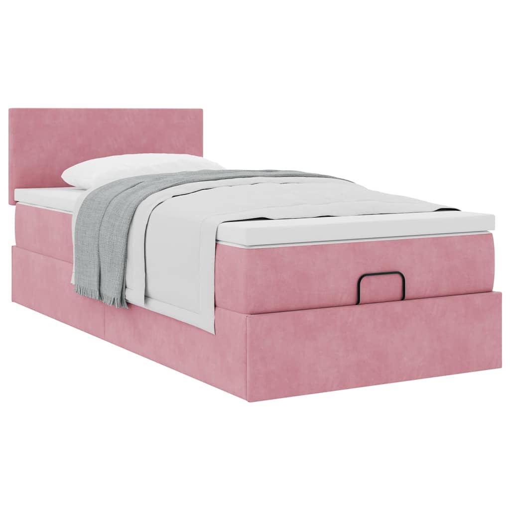 Ottoman bed met matras 100x200 cm fluweel roze is nu te koop bij PeponiXL, paradijselijk wonen!