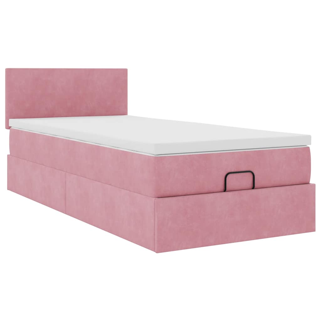 Ottoman bed met matras 100x200 cm fluweel roze is nu te koop bij PeponiXL, paradijselijk wonen!