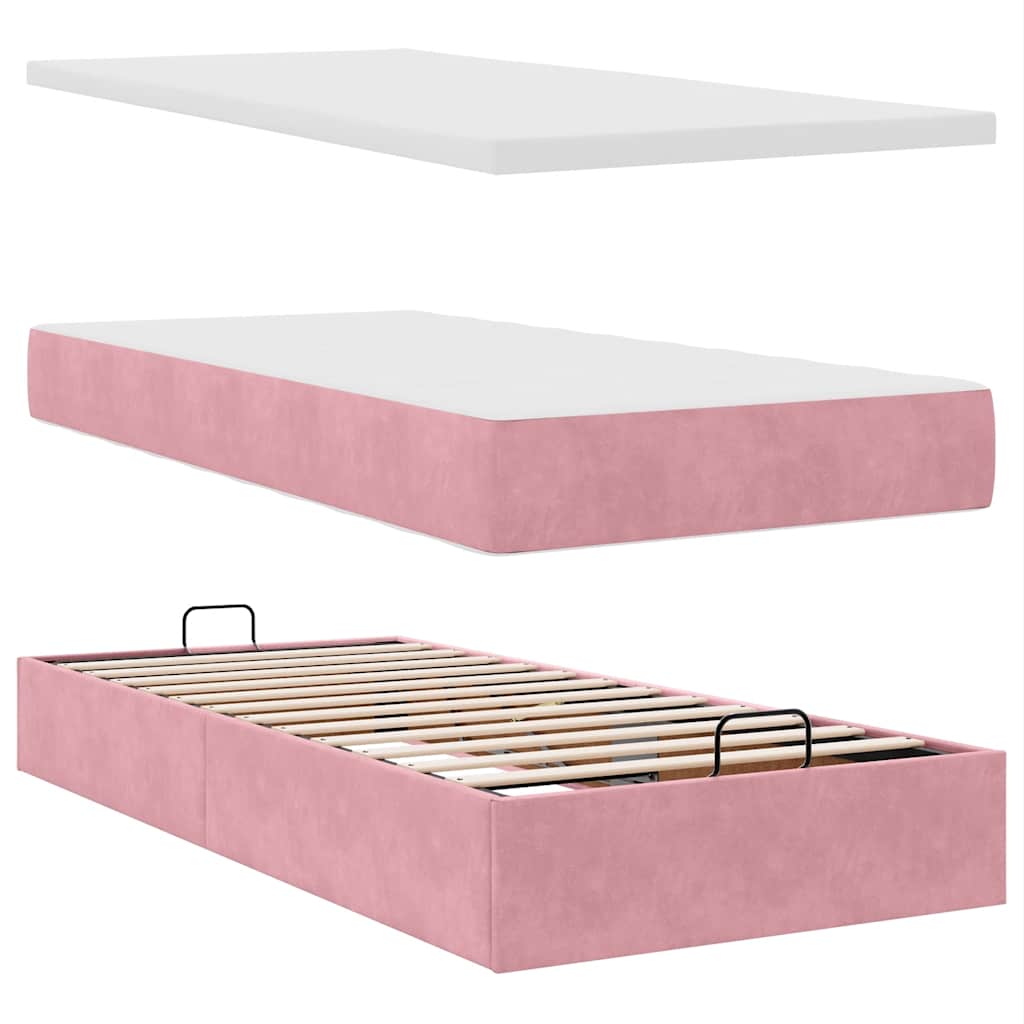 Ottoman bed met matras 100x200 cm fluweel roze is nu te koop bij PeponiXL, paradijselijk wonen!