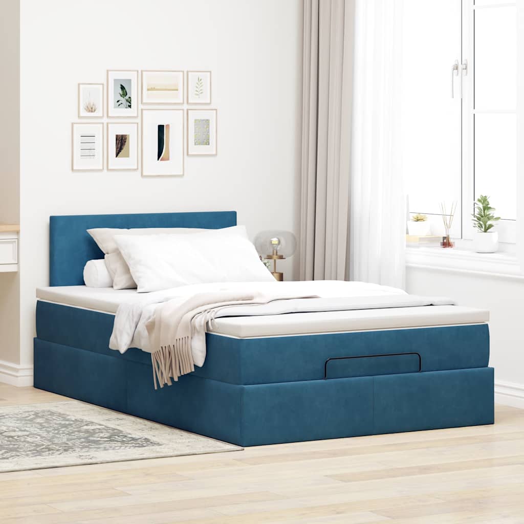 Bed poef met matras 120x190 cm fluweel donkerblauw is nu te koop bij PeponiXL, paradijselijk wonen!
