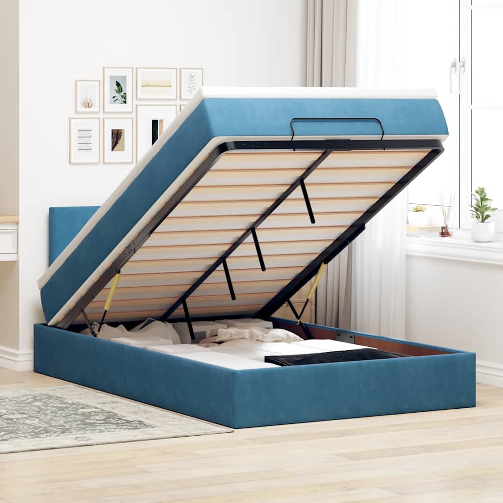 Bed poef met matras 120x190 cm fluweel donkerblauw is nu te koop bij PeponiXL, paradijselijk wonen!