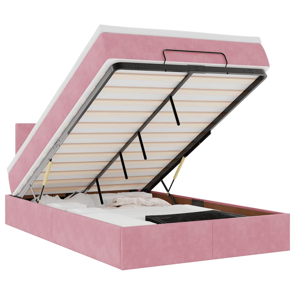 Bed poef met matras 120x190 cm fluweel roze is nu te koop bij PeponiXL, paradijselijk wonen!
